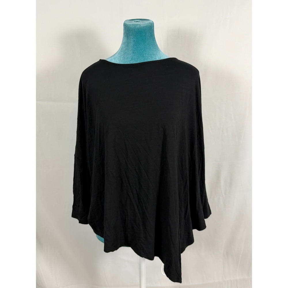 J. Jill Wearever Black Asymmetrical Boat Neck Tunic Top Womens Small Rayon Lycra